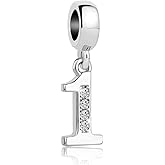 ZakiaHo Good Luck Lucky Number 0 1 2 3 4 5 6 7 8 9 Charms with Shining Crystal Silver Plated Birthday Dangle Bead Charms Compatible with Pandora Bracelets