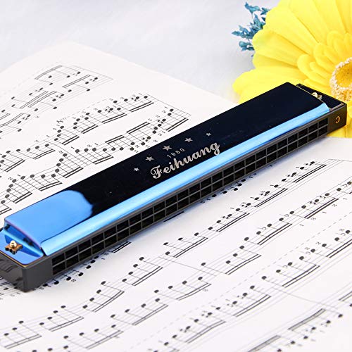 Harmonica for Beginners,C Key 24 Holes Major Diatonic Double Tremolo Harmonicas with Case for Kids (Blue)