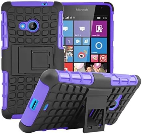 For Microsoft Lumia 535 Nokia Case ShockProof Armour Tough Rugged Cover Dual Layer Rubber Hybrid Hard & Soft Silicone Slim Protective Plastic Kick Stand Case for Microsoft Lumia 535 Nokia - Purple