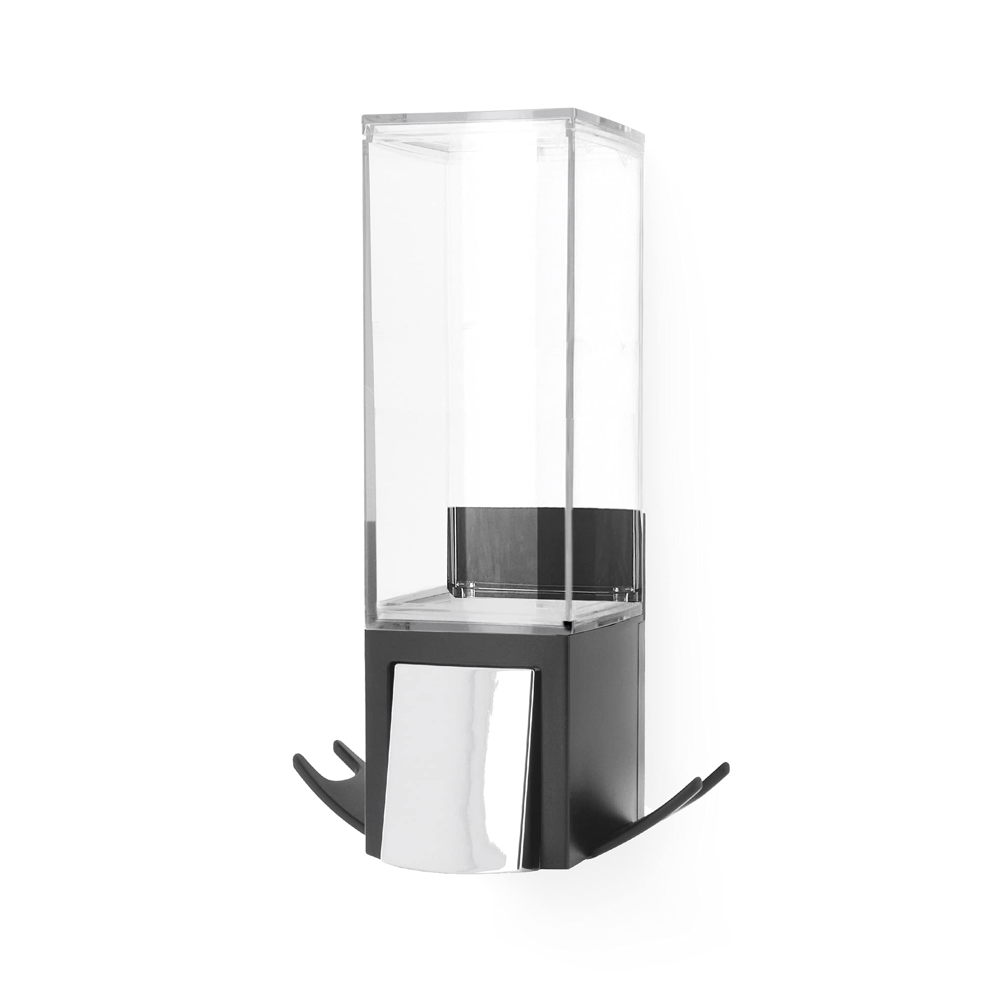 Compactor Wall Mounted Single Soap Pump Dispenser, No Drilling Soap Bottle, 500 ml Capacity with 2 Storage Hooks, 12.1 x 12.1 x 20.6 cm, Durable ABS, Black/Chrome, RAN9654