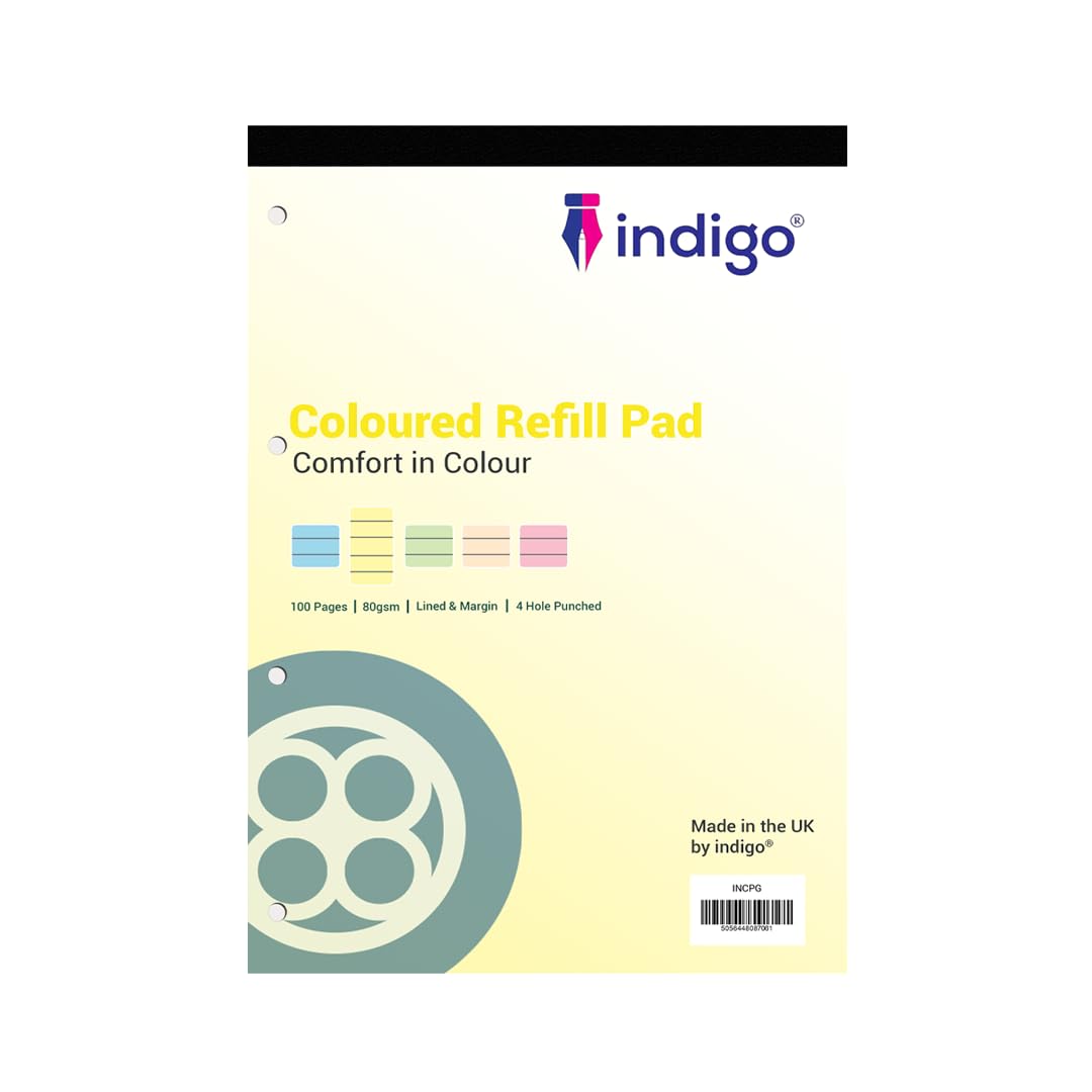 indigo® Dyslexia Pad A4 Coloured 8mm Lined & Margin 100 Pages Tinted Refill Pad (Yellow, Single Pack)