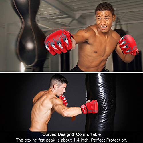 MMA Gloves Kickboxing Punching Gloves - Half-finger UFC Boxing Fight Gloves with Adjustable Wrist Band for Men Women for Muay Thai Sanda Sparring Bag Training Mixed Martial Arts Red One Size Fits Most - Thumbnail 2