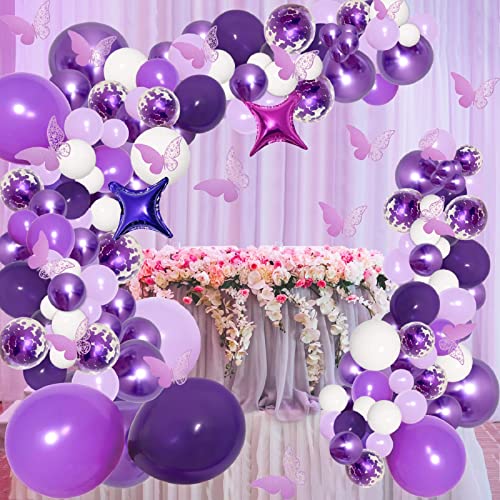 PERPAOL 150pcs Purple Balloon Garland Kit with Butterfly Stickers Foil