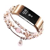 For Fitbit Charge 2 Band, Tomazon Fashion Pearl Natural Stone Elastic Stretch Bead Bracelet Bands Replacement Women Girls Dressy Wristbands Accessories for Fitbit Charge 2, Pink, Gray, White