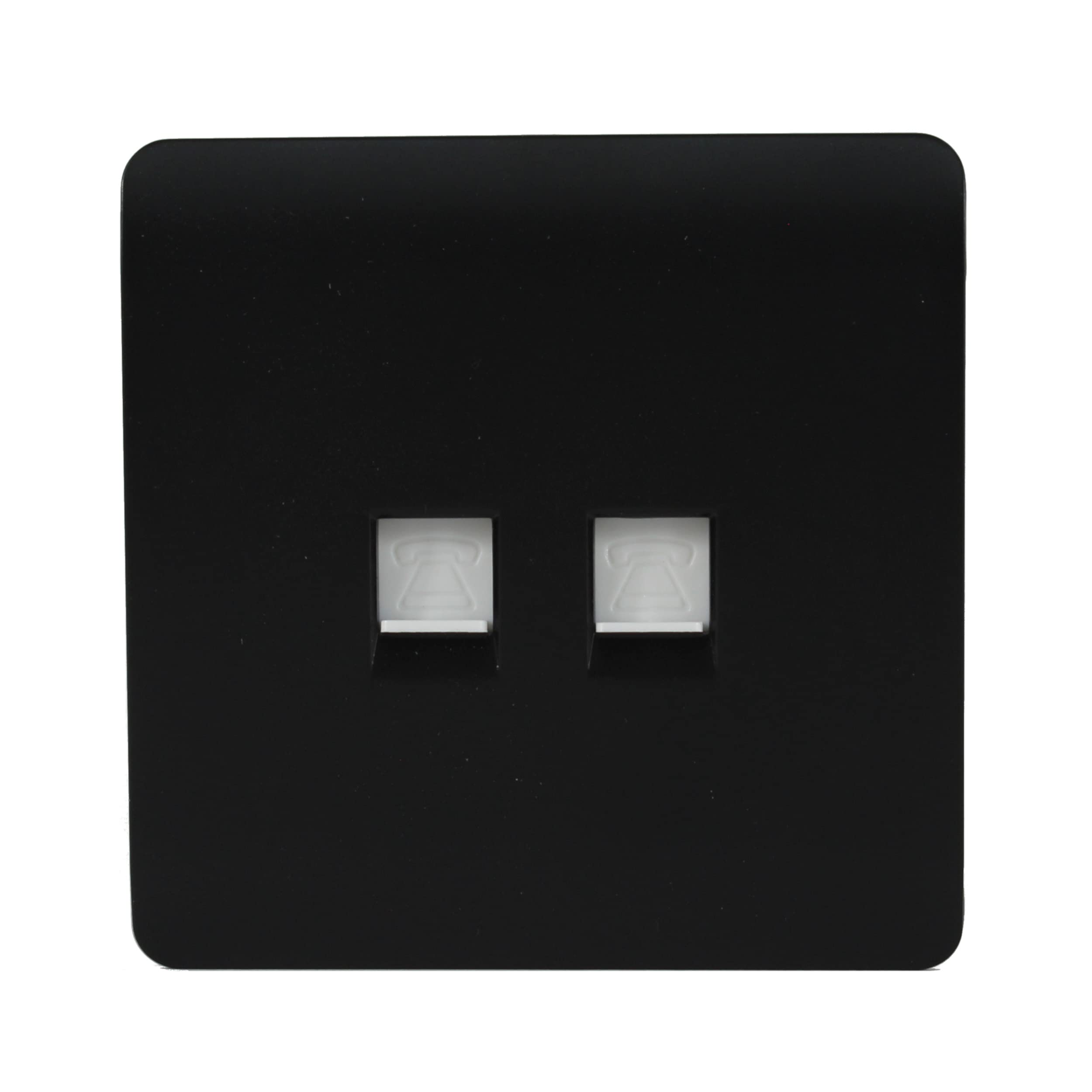 Trendi Modern 2 Gang Telephone Socket in Matt Black