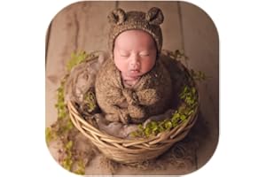 Vemonllas Newborn Baby Boy Girl Photography Props Bow Wrap, Posing Aid, Hat and Blanket Set of 4 Pcs