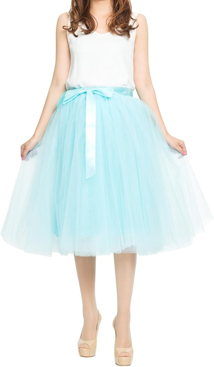Women's Summer Fairy Knee Length Tulle Skirt Pleated Wedding Bridesmaid Sister Tutu Costume