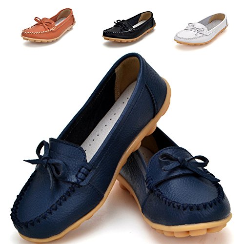 Slip on Leather Loafers Women - 2017 New Exclusive Series … (8, Dark Blue)