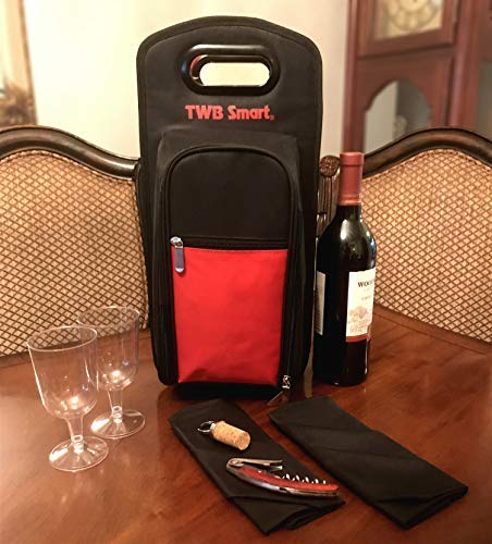Insulated Travel Wine Bag - Premium Gift Set. Reusable 2 Bottle Wine Tote and Picnic Set, Includes Disposable Wine Glasses, Wine Stopper, Corkscrew (Bottle Opener), and Linen Napkins (Wine Bag) - Thumbnail 6