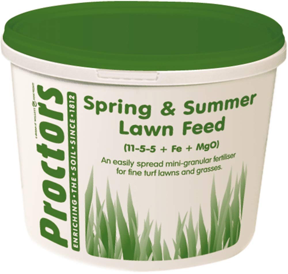 F&G Supplies 5kg airtight tub of Proctors Spring and Summer Lawn Grass Food and moss killer fertiliser