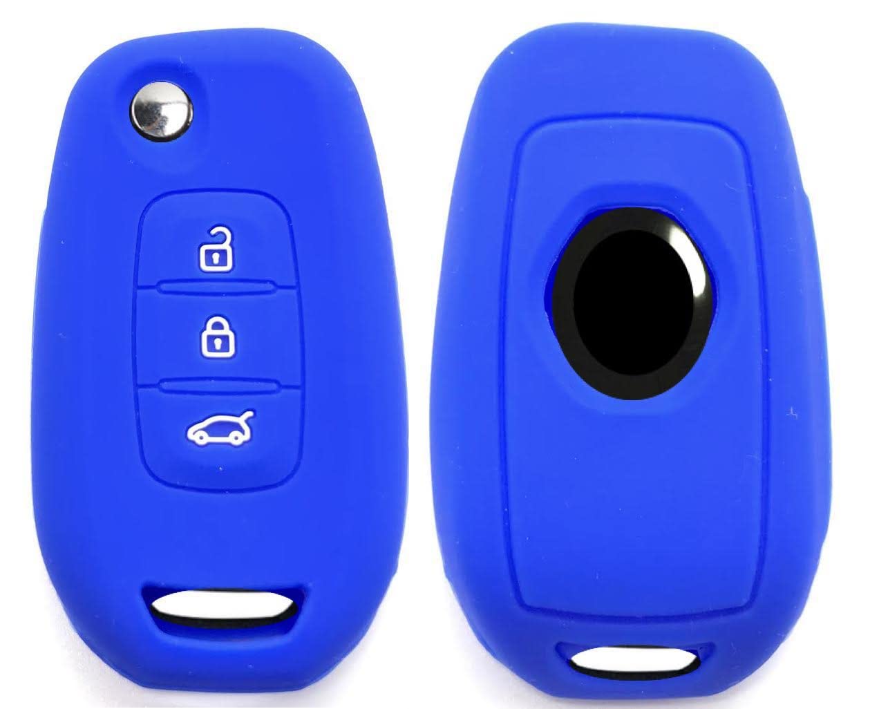 Nordecco - Silicone Key Protective Case Fits For Renault Kadjar Captur Symbol Koleos Megane 2016 2017 2018, 3 Button Key Flip (Blue)