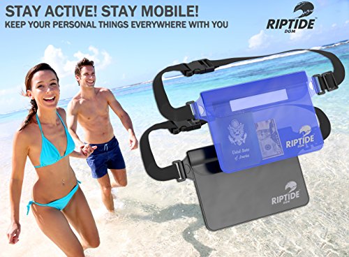 Waterproof Fanny Pack (2 Pack) For Men & Women Dry Bag Water Resistant With Adjustable Waist Strap -Protects Valuables - At Water Sports Swimming Skiing Black/Transparent & Sheer Pink By Riptide