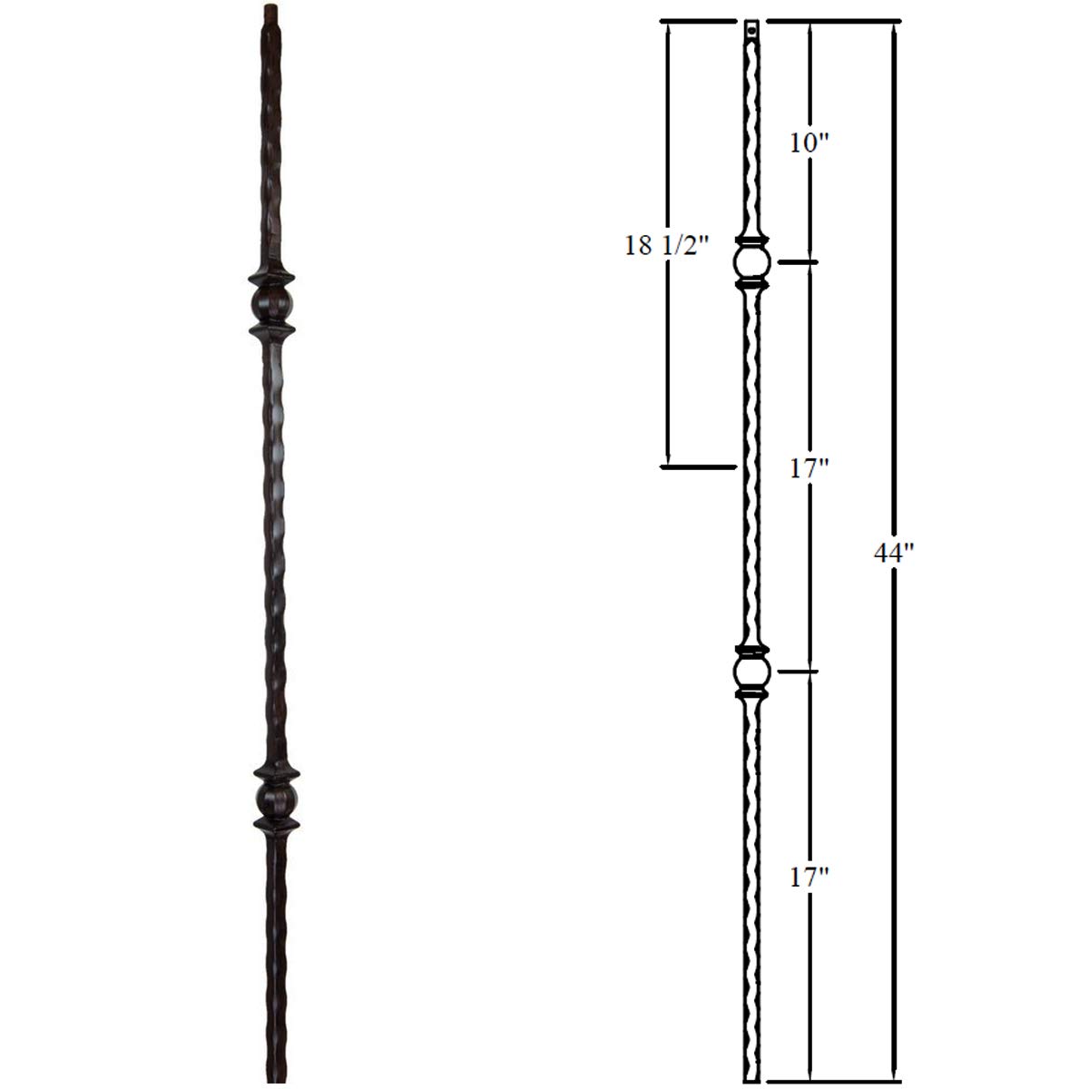 Double Forged Ball/Sphere Hammered 9/16" Metal Balusters (10-Pack) Tuscan 44" Tall (Real Satin Black not Matte or Flat)