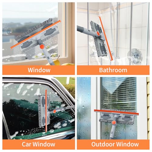 6.4FT Professional Extendable Window Squeegee and Scrubber | 180° Adjustable Head, Window Squeegee for High Windows, Glass, Shower, and Car Windshield Cleaning (Grey/Orange/Chrome)
