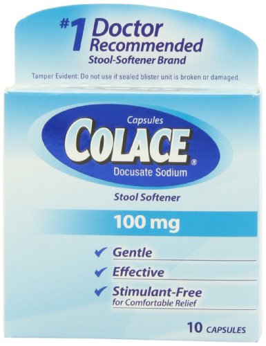 Colace Regular Strength Stool Softener, 100 mg Capsules, 10 Count, Docusate Sodium Stool Softener for Gentle, Dependable Relief