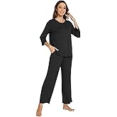 WiWi Womens Pajama Set 3/4 Sleeve Pajamas Crewneck Sleepwear Sets Soft Loungewear Pjs with Pocket S-XXL