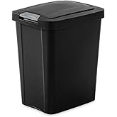 Sterilite 7.5 Gallon TouchTop Wastebasket with Lid That Opens with Touch, Conceals Trash in the Kitchen, Bathroom, Mudroom or Office, Black, (Pack of 4)