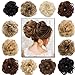 Scrunchy Updo Wavy Straight Hair Bun Clip Messy Donut Chignons Synthetic Hairpiece Hair Extension (medium brown & bleach blonde-thicker)