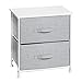 mDesign Storage Dresser End/Side Table Night Stand Furniture Unit - Small Baby and Kid Room Organizer for Bedroom, Nursery, and Playroom - 2 Drawer Removable Fabric Bins - Gray/White