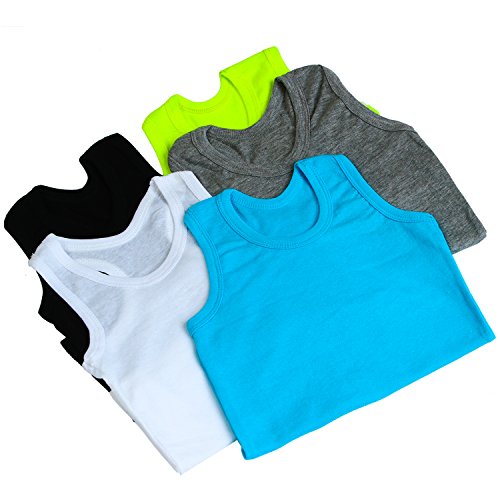 Coobey 5 Pack Kids Boys' Cotton Tank Top Undershirts Soft Undershirt Tees (3T/4T, Mixed 5 Colors)