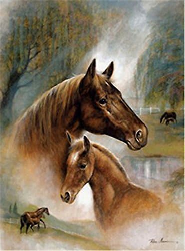 YTG Full Diamond Embroidery Love Horse 5d Diamond Painting Cross Stitch Round Diamond Painting (50X40)+Gift: mobile phone bracket