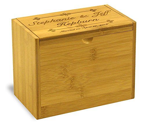 Bamboo Recipe Box Personalized Option for 4x6 Cards - Includes Dividers (Blissful) - Thumbnail 2