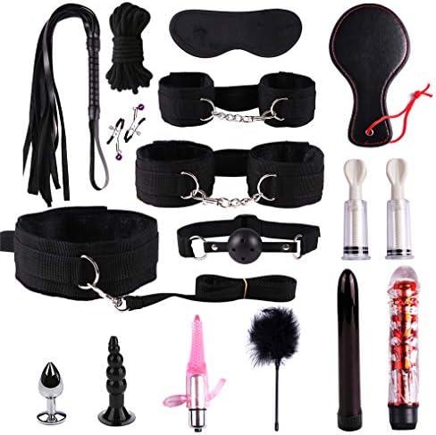 16 pcs/Set Nylon Leather Kit Alternative Bundled Binding Set Sexy Suit Plush Set Sexy Toy Suit SM Kit for Couple Adult (Black)