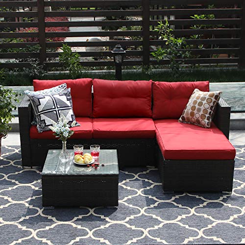 PHI VILLA Patio Sectional Manual Weaving Wicker Small Outdoor Furniture Sofa Set with Upgrade