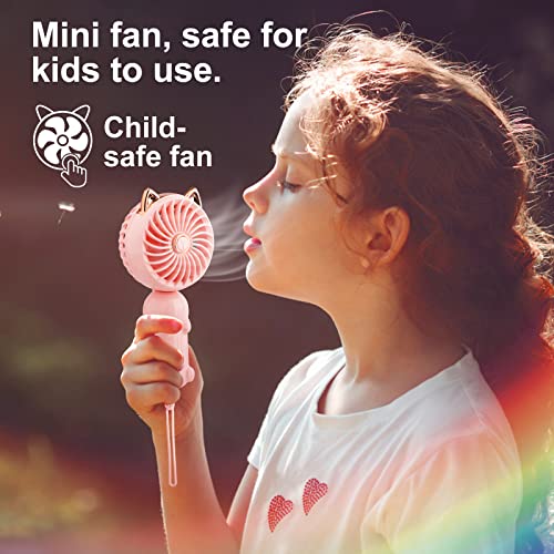 Portable Handheld Fan, Mini USB Hand Fan with Rechargeable Battery and 3 Speeds, Cute Personal Small Electric Fan for Girls/Women/Kids, Pocket Fan Foldable Standing, Summer Holiday Travel Essentials