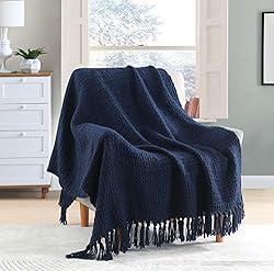 Chunky Knit Throw Blanket, Navy Blue Soft Warm Cozy