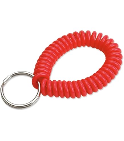 Plastic Wrist Key Coil - Stretchable Spiral Key Ring Holder, Bright Red, 2.2 Inches, For Keys, ID Badges, Hair Tie