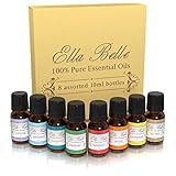Ella Belle Top 8 Essential Oils - 100% Pure Therapeutic Grade - Sampler Gift Set Kit Includes Tea Tree, Eucalyptus, Lavender, Grapefruit, Rosemary, Lemongrass, Orange & Peppermint.