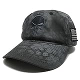 Military imagine Kryptek Punisher Skull DK Charcoal w/US Flag Patch Cap Tactical