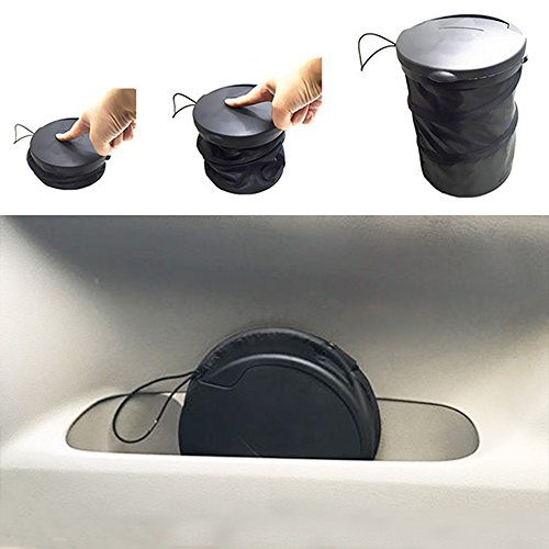 Car Trash Can Portable Folding Garbage Can for Vehicle - Collapsible Pop-up Trash Bin with Cover, BOBOTATA Universal Traveling Car Trash Bag (Black)