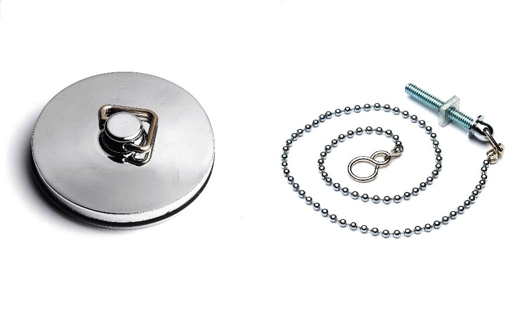 Merriway BH03916 45mm 1.3/4 inch Chrome Plated Metal Bath Basin Shower Plug Stopper with 450mm 18-inch Polished Chrome Ball Chain and Stay