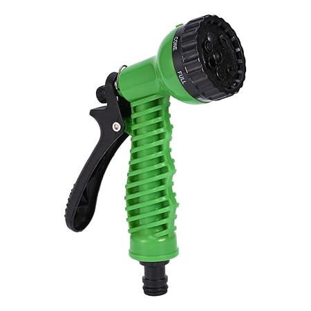 HOKIPO Plastic 7 Pattern High Pressure Garden Hose Nozzle Water Spray Gun (Green)