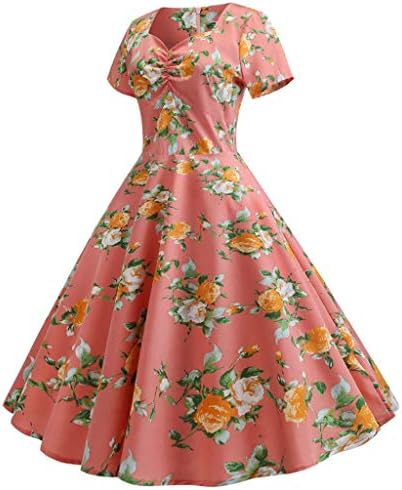 YKARITIANNA Women's Vintage Short Sleeve Print Casual Evening Party Prom Swing Dress