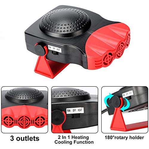 Colilove Car Heater, 2 in 1 Portable Car Heater Fan, Auto Fast Heating Car Heater with Heating & Cooling Function Defroster Defogger - 12V 150W, 3-Outlet Plug Adjustable Thermostat in Cigarette Light