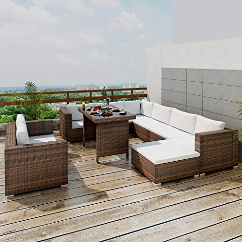 vidaXL Gartenmöbel 10-TLG.Poly Rattan Lounge Gartengarnitur Sitzgruppe Sofa – Bild 3