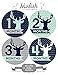 Modish Labels, 12 Monthly Baby Stickers, Baby Boy, Woodland, Deer, Antlers, Chevron, Mint, Navy Blue, Gray, Grey, Baby Month Stickers, Baby Book Keepsake, Photo Prop, Baby Shower Gift