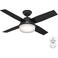 Hunter 44 inch Indoor Ceiling Fan with LED Light and Remote Control - Black Modern Ceiling Fan, Standard Mount, 4 Blades, for