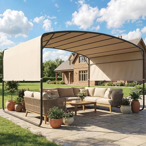 Outsunny 10' x 13' Retractable Pergola Canopy, Outdoor Metal Pergola Gazebo Sun Shade Shelter with Steel Frame, UPF30+ Sun Protection for Garden, Patio, Backyard, Deck, Khaki