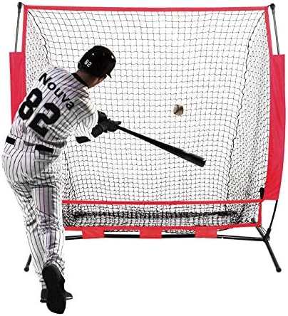 Nouva Portable Baseball Softball Practice Net, 5'x5' Pitching Fielding Trainer for Hitting Batting Catching Pitching Training Metal Frame with Bow Frame Carry Bag