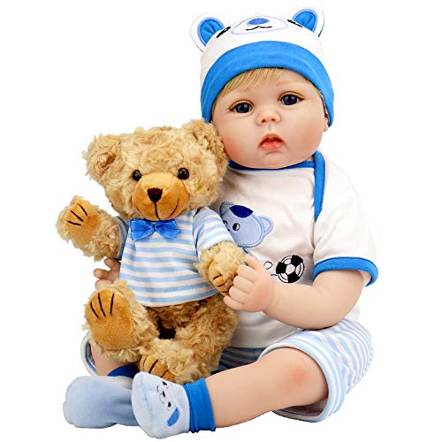 Aori Lifelike Reborn Baby Boy Doll 22 Inch Handmade Weighted Reborn Baby Doll with Bear Toy