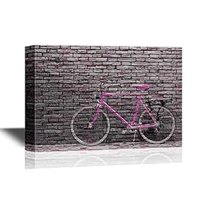 Canvas Wall Art - Retro Bicycle on Roadside with Vintage Brick Wall Background - Gallery Wrap Modern Home Art | Ready to Hang - 12x18 inches