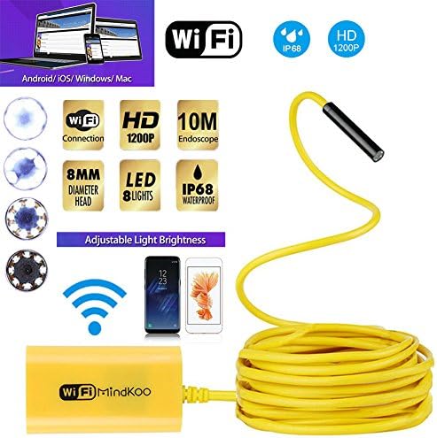 Aneil 6.6FT Wireless Wifi Iphone & Android Endoscope Inspection Camera 1200P Ultra HD 8 LED