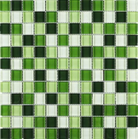 Square Multi Shade Glass Mosaic Tile for Kitchen Backsplashes, Bathroom Walls, Spa, Pool (1 Sheet, Grass Green)