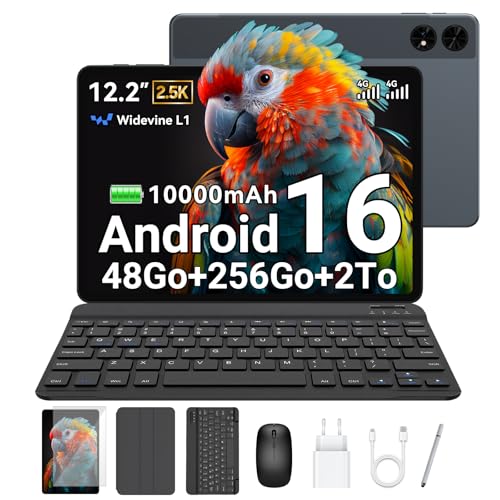 TABWEE Android 16 Tablette avec Clavier - Tablette 12 Pouces, 48 Go+256 Go, 10000 mAh, 16 MP+8 MP, 1600 * 2400 QHD+, Widevine L1, Gemini AI 3.1 Pro, GPS Intégré, Tablette 4G LTE (Garantie de 4 Ans)