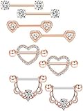 Tatuo 4 Pairs Stainless Steel Nipple Rings Tongue Ring Piercing Body Jewelry Barbell CZ Heart Shape Rings for Women Girls (Color 2)