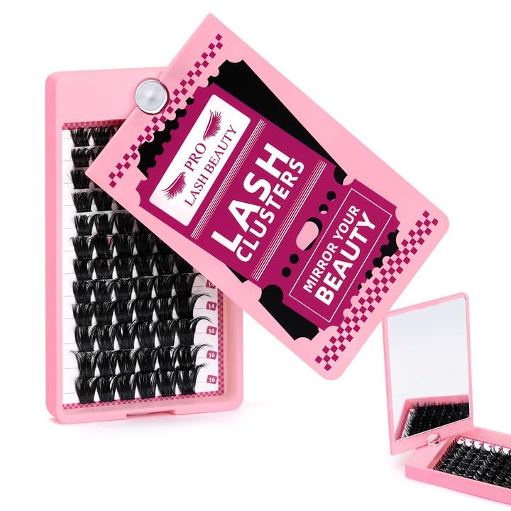 PRO Lash Clusters, 72Pcs Cluster Lashes Rotary Mirror Case Individual Lashes DIY Lash Extension Eyelash Clusters 10-16 Mix Fluffy Wispy Lashes Thin Band Not Fall Apart(Into You-01, D-10-16mix) — image 1